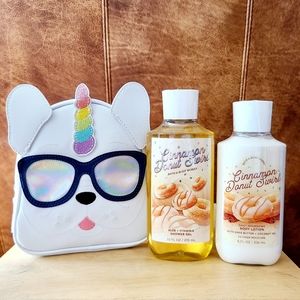 🔥FIRE 50% SALE🐕🦄🍩🛁NWT‼️BBW Frenchicorn Cosmetic Bag w/ "Cinnamon Donut" Set